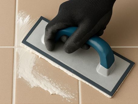 Klassische Fugensanierung – Fliesenfugen auffrischen und schützen Klassische Fugensanierung mit Zementfugen zwischen Wandfliesen. Die alten Fugen werden gereinigt und neu verfugt – ideal für Bad, Dusche