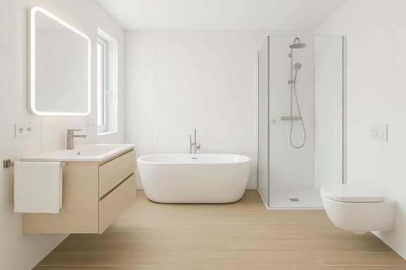 Modernisierte Badezimmer mit hochwertigen Fliesen und neuen Silikonfugen – Projekt Nr. 7