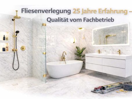 Badsanierung mit großformatigen Fliesen in Marmoroptik Badsanierung mit großformatigen Fliesen in Marmoroptik an Wand und Boden – modern, hell und hochwertig.