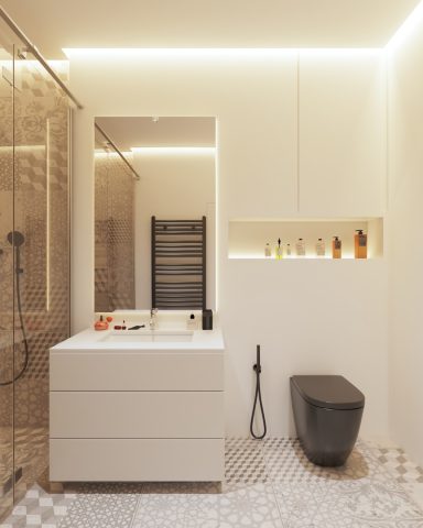 Modernisierte Badezimmer mit hochwertigen Fliesen und neuen Silikonfugen – Projekt Nr. 2