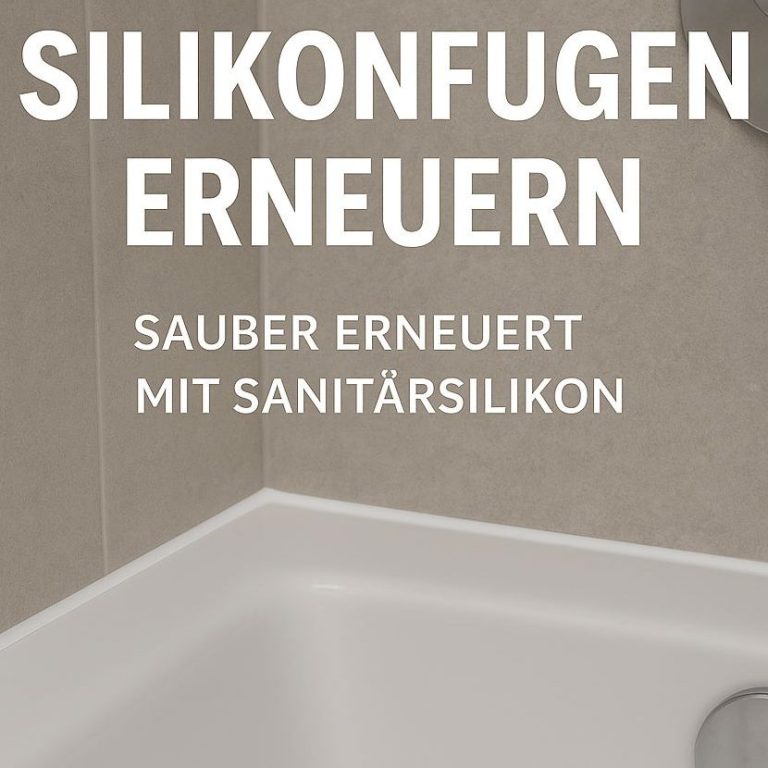 „Sanitärsilikon wird sauber mit einer Kartuschen Pistole zwischen Badewanne und Fliesenfuge aufgetragen. Helle, schimmelresistente Fuge nach 