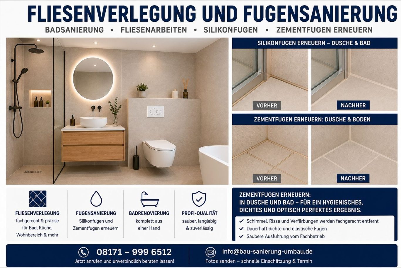 Fliesenleger Wolfratshausen – Fliesenverlegung & Fugensanierung | Daniel Ochman Professionelle Fliesenverlegung, Fugensanierung und Silikonfugen erneuern in Wolfratshausen und Umgebung. Saubere, präzise und langlebige.