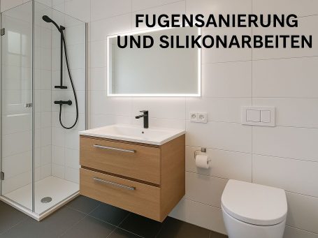 Boden neu gefliest, Wandfugen klassisch saniert – ein durchdachter Mix aus Neuverlegung und Fugensanierung, perfekt für Teilrenovierungen.